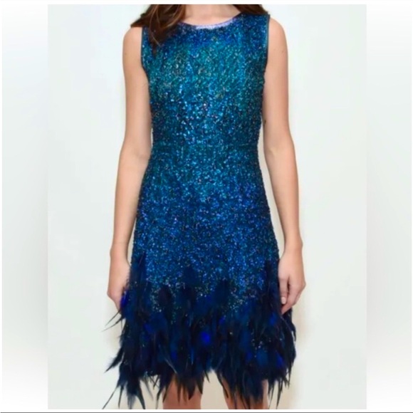 Elie Tahari Annabelle Embellished Feather Dress 8 - Picture 2 of 5